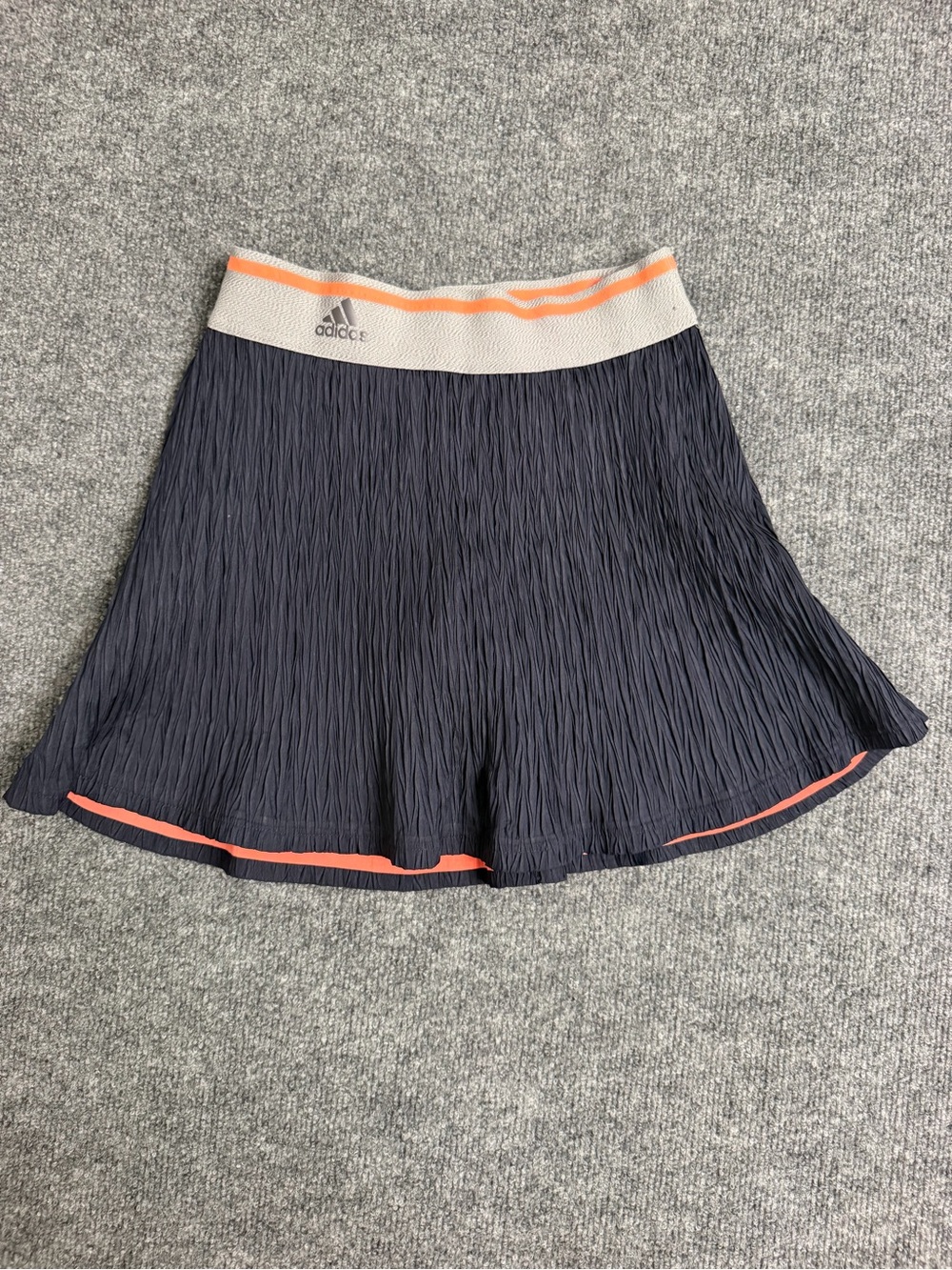 adidas Navy Blue Pleated Tennis Skirt with Cream Waistband and Coral Trim